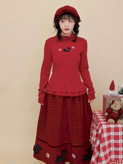 Polka Dot Puppy Lace Elastic Shirt【s0000015101】
