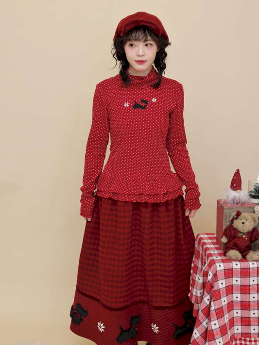 Polka Dot Puppy Lace Elastic Shirt【s0000015101】