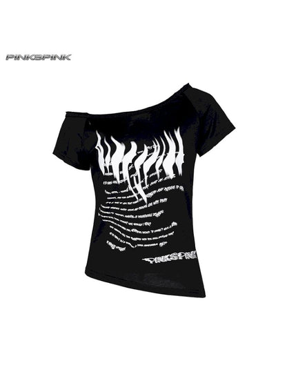 One-shoulder slim-fit Y2K T-shirt【s0000012971】