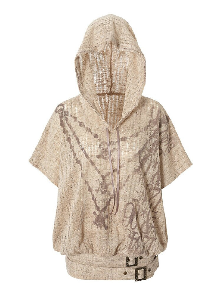 Ripped Knit Hooded Short Smock T Shirt【s0000016993】