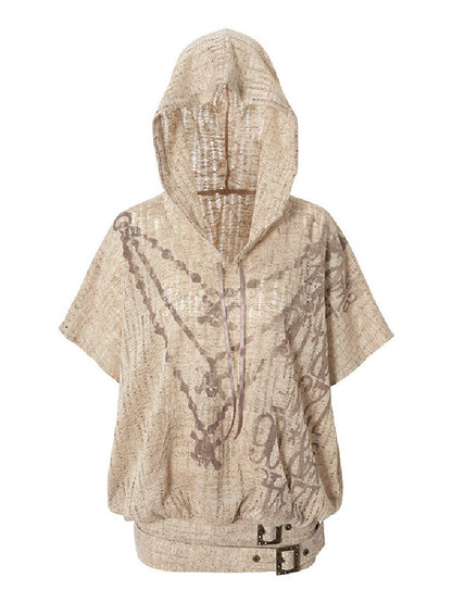 Ripped Knit Hooded Short Smock T Shirt【s0000016993】