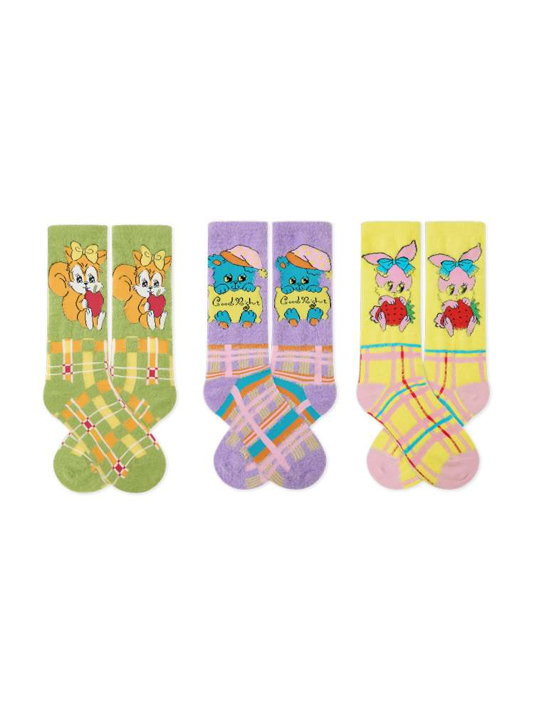 Plush-Style Check Pattern Animal Socks【s0000014510】