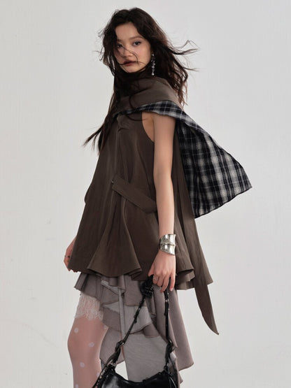 Earth Color Detachable Cape Sundress【s0000015692】