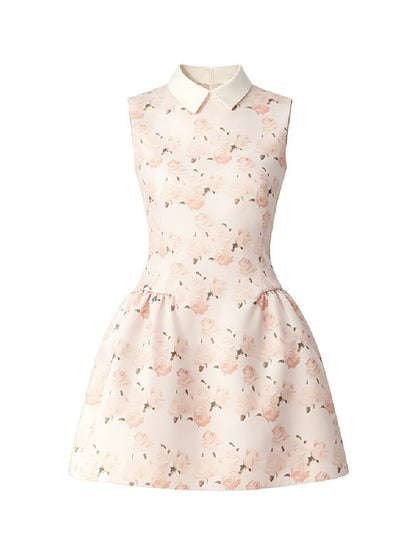 Satin Rose Print Puff Sundress【s0000016877】