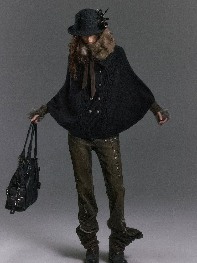 Detachable Fur Collar Twisted Cape Jacket【s0000019245】