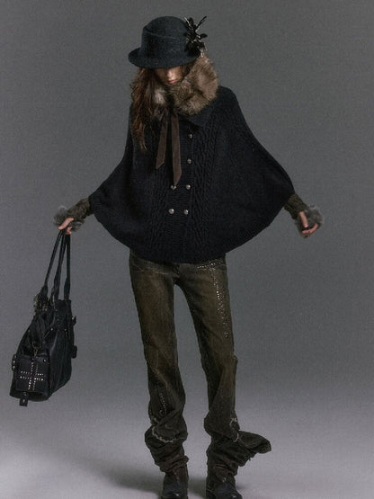 Detachable Fur Collar Twisted Cape Jacket【s0000019245】