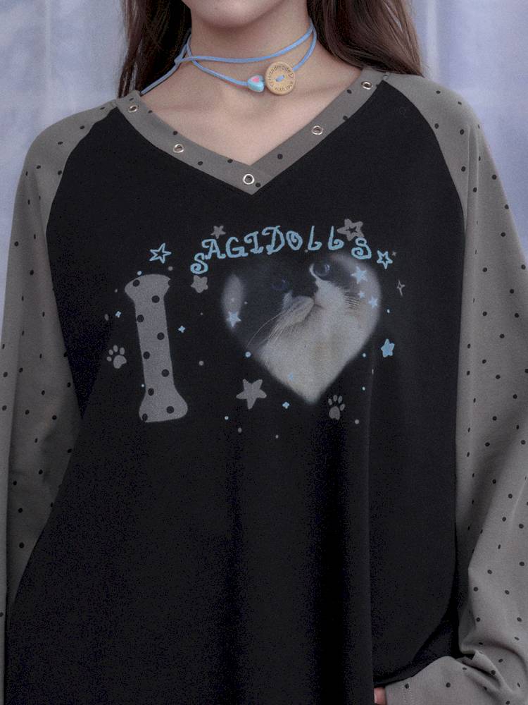 Polka Dot Raglan Long Sleeve T-Shirt【s0000014372】