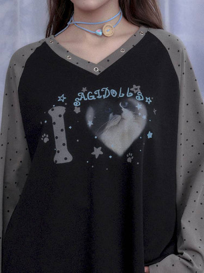 Polka Dot Raglan Long Sleeve T-Shirt【s0000014372】