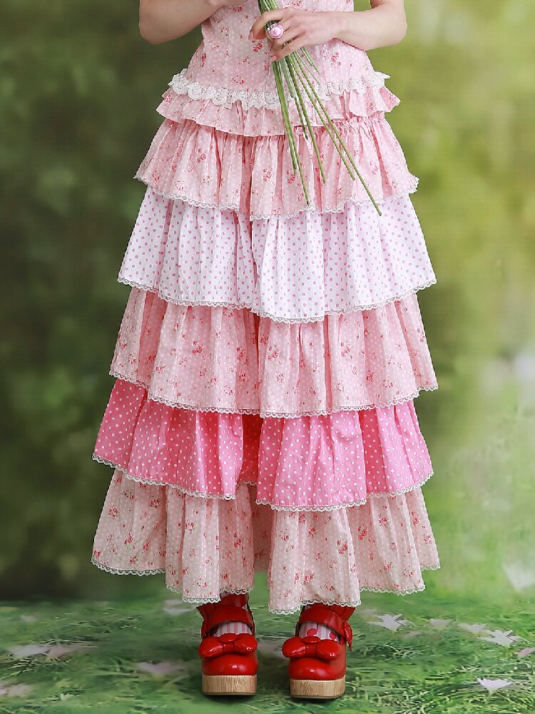 Pink Polka Dot Cake Skirt Pants【s0000016553】