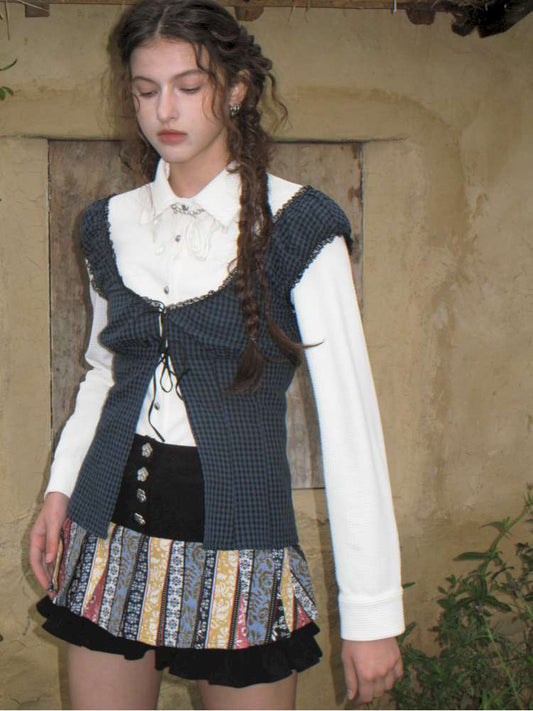 Blue Plaid Polka Dot Long Shirt【s0000014902】