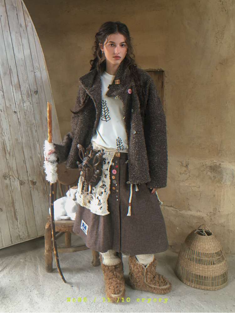 Brown Woolen Loose Button Coat【s0000014896】