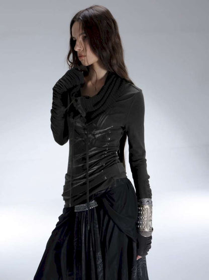 Original Shoulder Knit Stacked Collar Top【s0000014712】