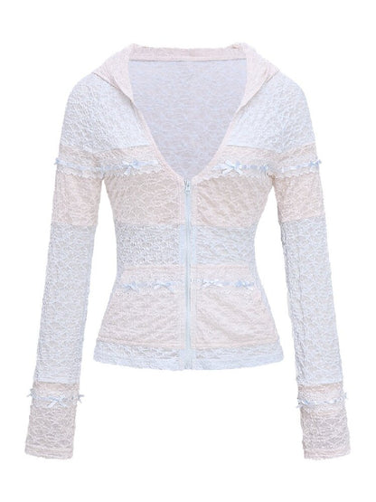 Blue Pink Sheer Lace Hooded Layer【s0000016369】