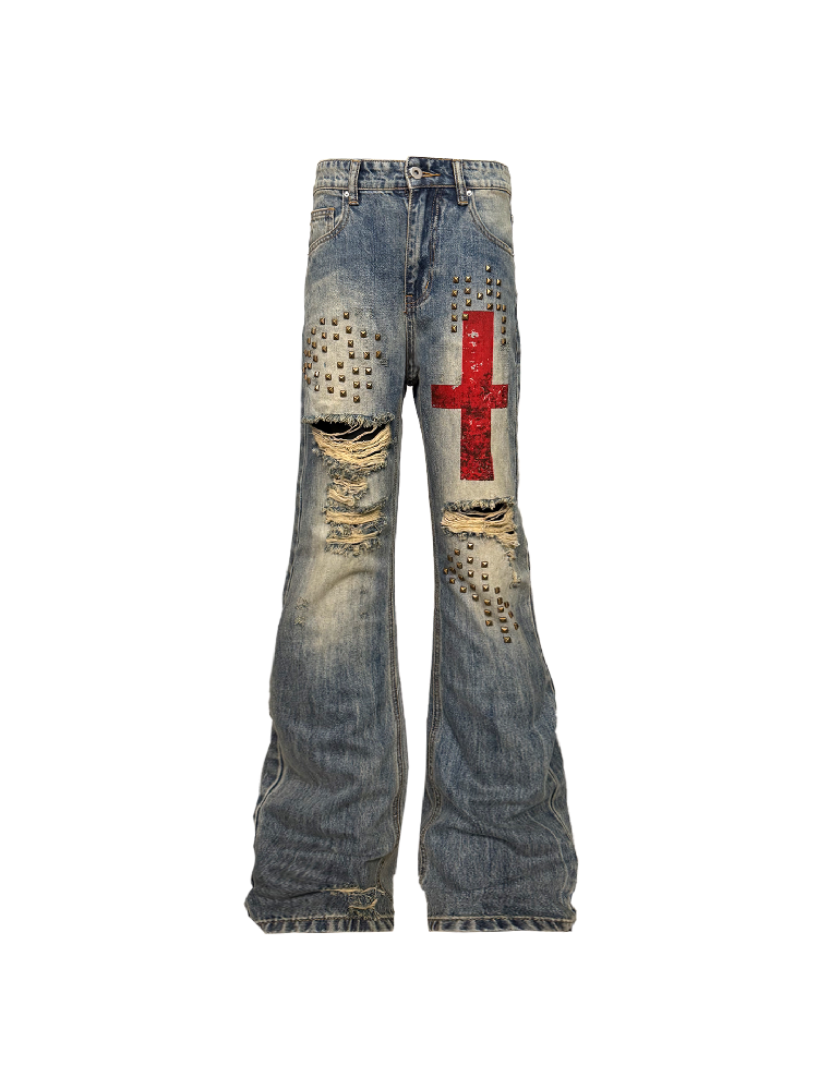 Hand Riveted Curved Knife Jeans【s0000018313】