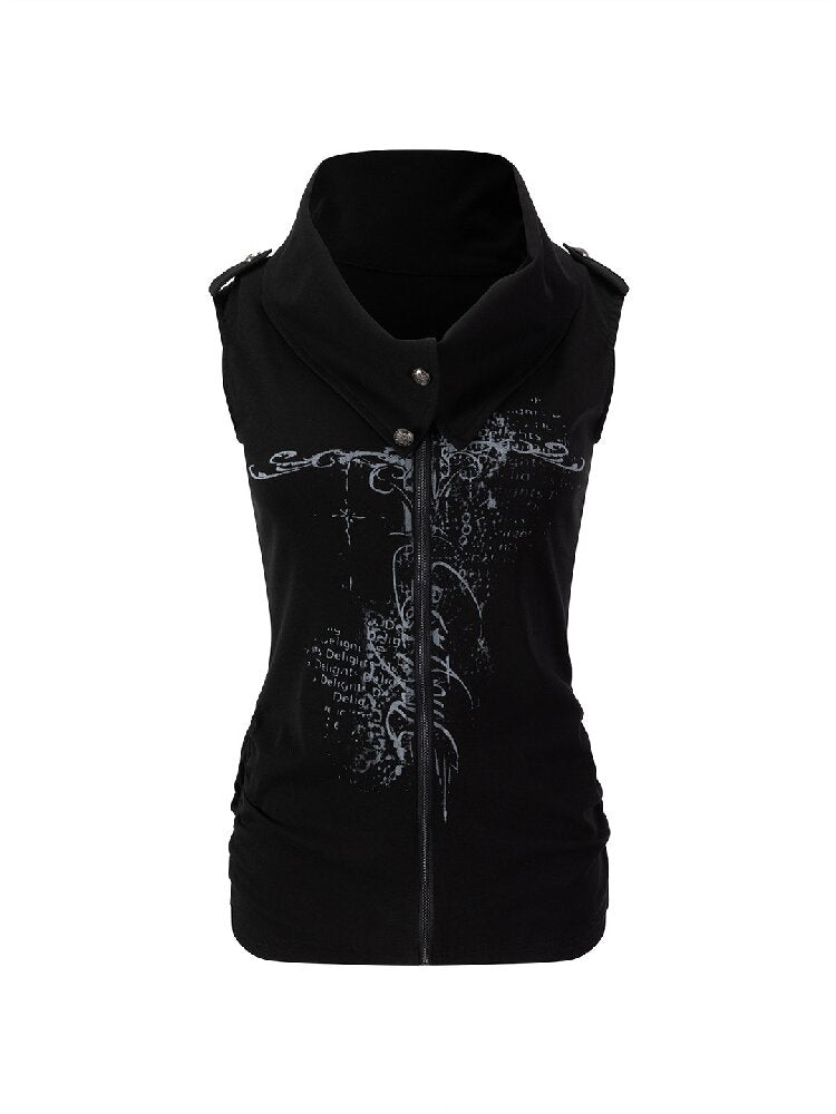 Ancient Sword Print Zip-Up Top【s0000017491】