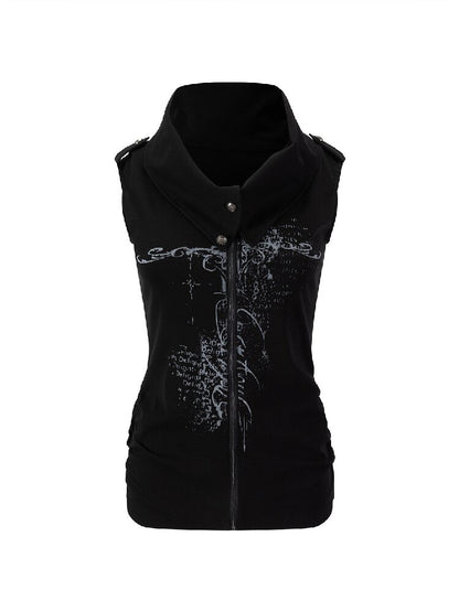 Ancient Sword Print Zip-Up Top【s0000017491】