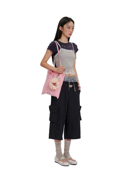 Drawstring waist casual mid-length pants【s0000012537】