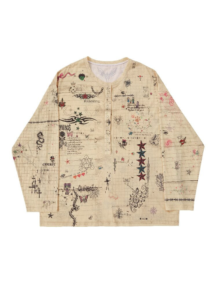 Manuscript Print Long Sleeve【s0000019143】