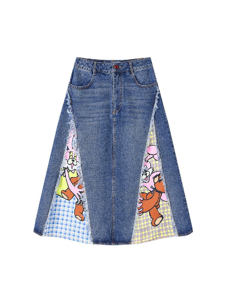 Denim Patchwork Tassel Frayed Plaid Skirt【s0000019253】