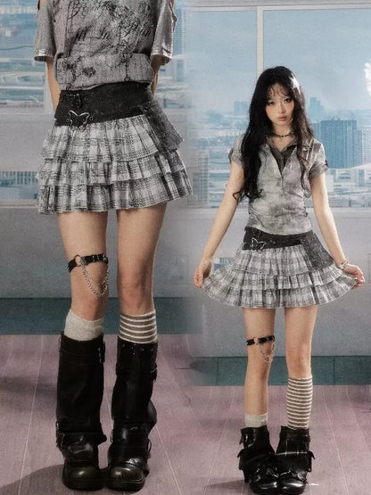 Plaid Gray High Waist Cake Skirt【s0000016528】