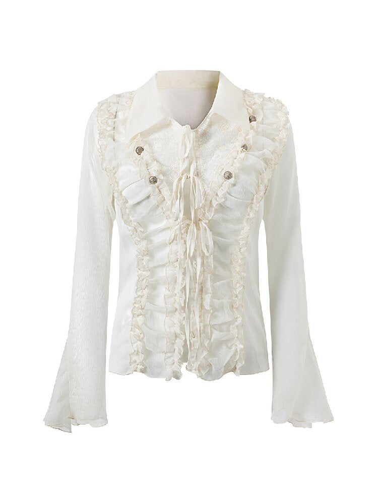 Sheer Chiffon Patchwork Lace Shirt【s0000017500】