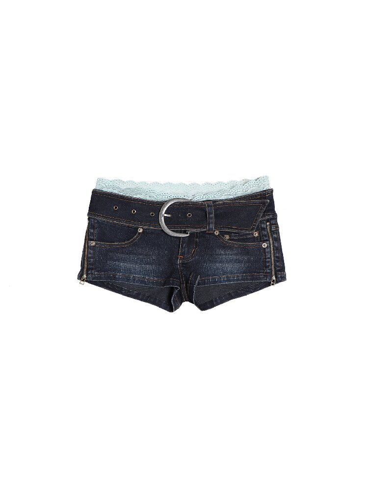 Lace Cotton Paneled Denim Shorts【s0000016683】