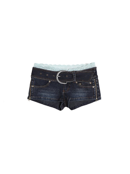 Lace Cotton Paneled Denim Shorts【s0000016683】