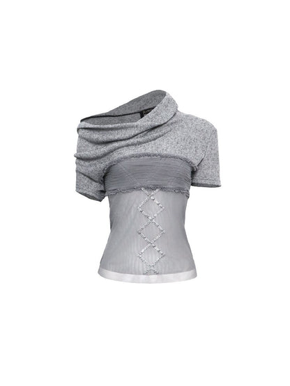 Stacked Neck Mesh Knitted T-Shirt【s0000016290】