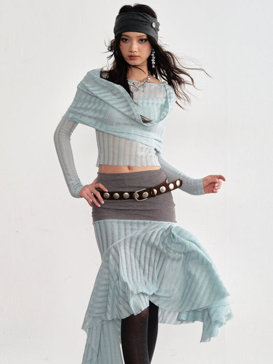 Mint Translucent Swing Collar Skirt【s0000015698】