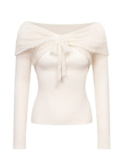 Bow-Tie Slim-Fit Long-Sleeve Knit Top【s0000014339】