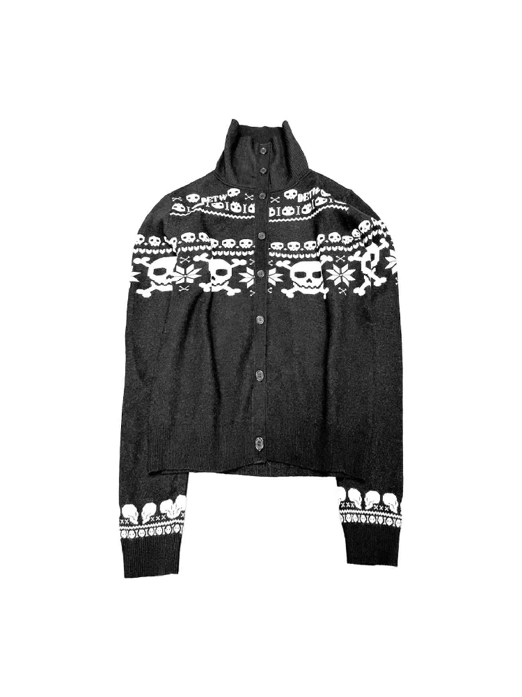 Skull Jacquard Turtleneck Zip Cardigan【s0000019121】