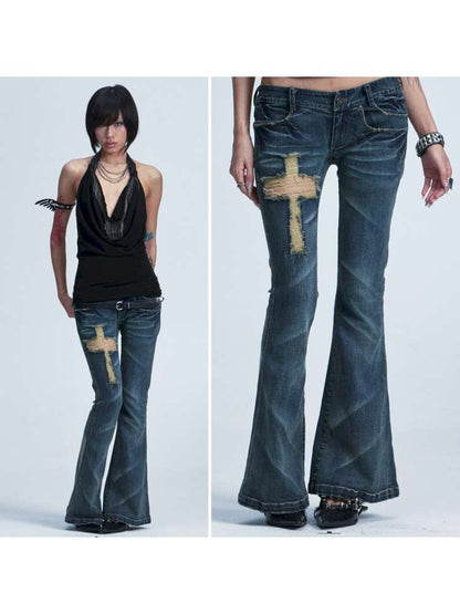 Slim Wash Distressed Bell Bottom【s0000014661】