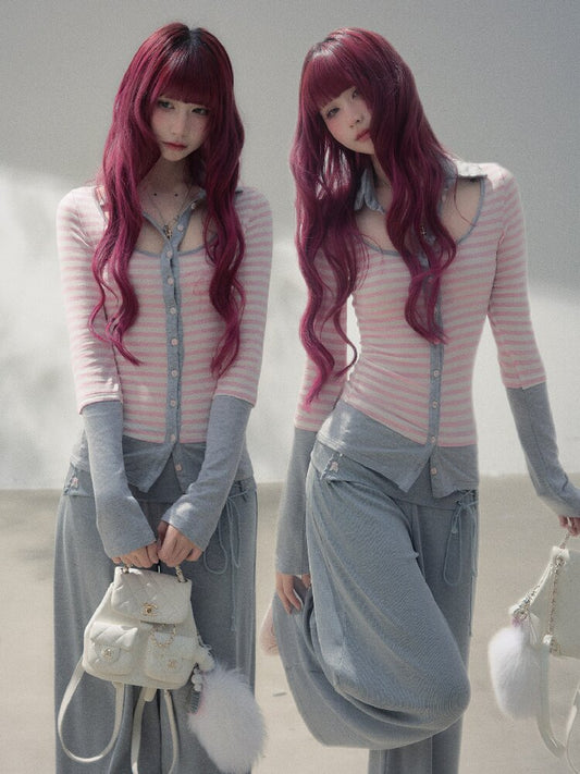 Striped Design Patchwork Base Top【s0000019261】