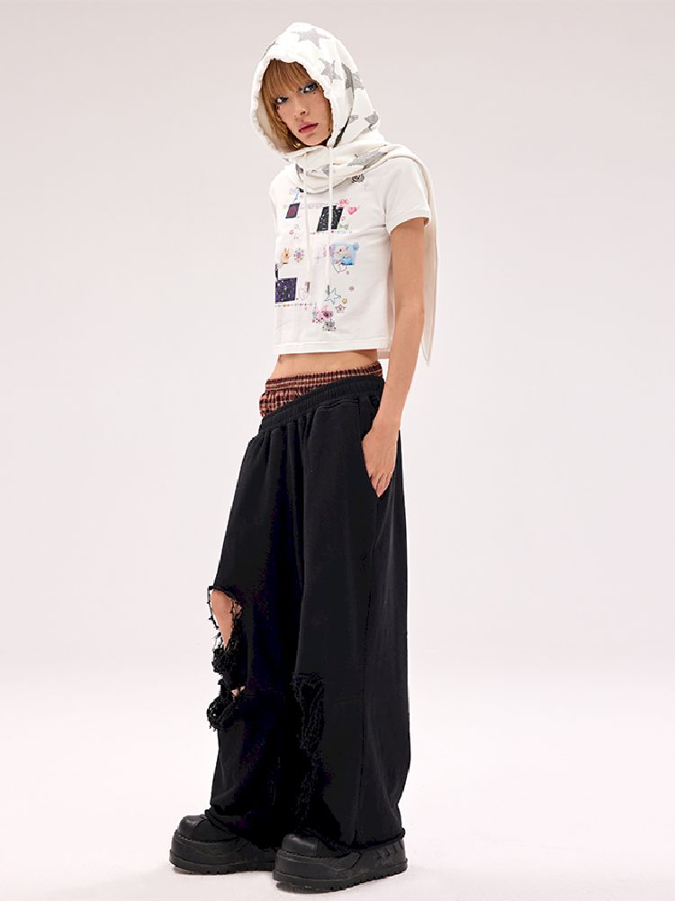 Fake Pants Slanting Ripped Sweatpants【s0000012179】