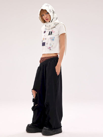 Fake Pants Slanting Ripped Sweatpants【s0000012179】