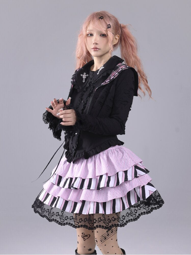 Striped Note Element Puffy Skirt【s0000016225】