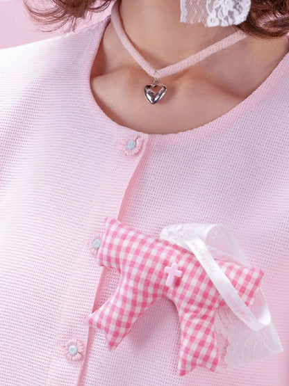 PINK PLAID COTTON FILLED BOW CHARM [S0000009334]