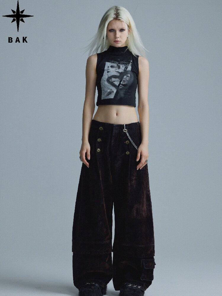 Mottled Velvet Buttoned Wide-Leg Pants【s0000018557】