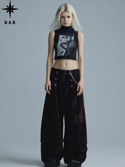 Mottled Velvet Buttoned Wide-Leg Pants【s0000018557】