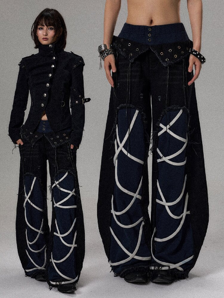 Street Punk Strap Faux Denim Pants【s0000018495】