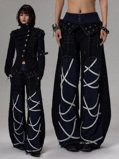 Street Punk Strap Faux Denim Pants【s0000018495】