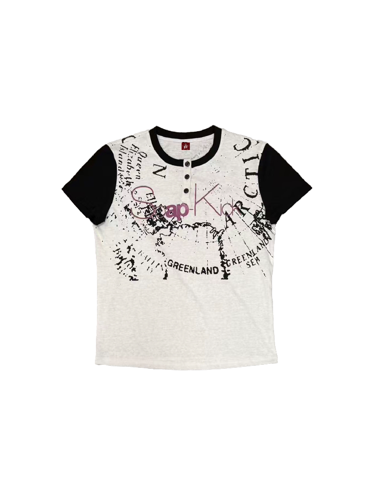 Sub-Printed Slogan Henley T-Shirt【s0000018281】