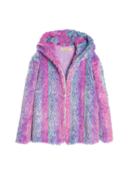 Colorful Leopard Print Plush Fur Hooded Jacket【s0000014908】