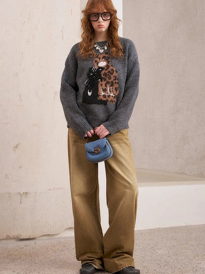 Embroidered Crewneck Pullover Sweater【s0000014082】
