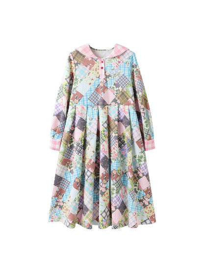 Vintage Bear Floral Navy Collar Dress【s0000018727】
