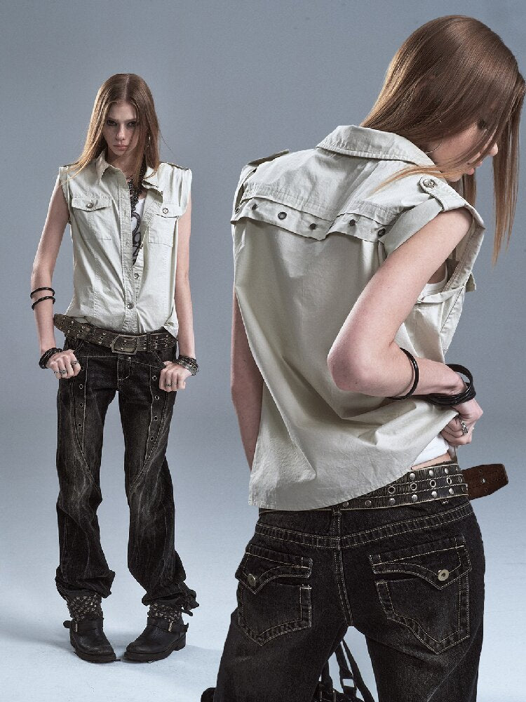 Rivet Metal Buckle Punk Shirt【s0000016640】