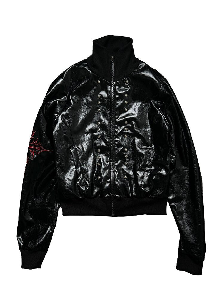 Riveted Embroidered Street Leather Jacket【s0000019274】