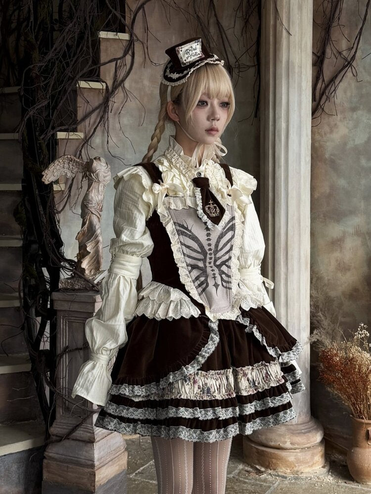 Bone Print Velvet Lace Corset Vest【s0000015613】