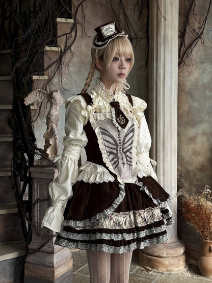 Bone Print Velvet Lace Corset Vest【s0000015613】