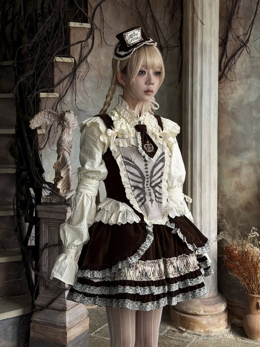 Bone Print Velvet Lace Corset Vest【s0000015613】